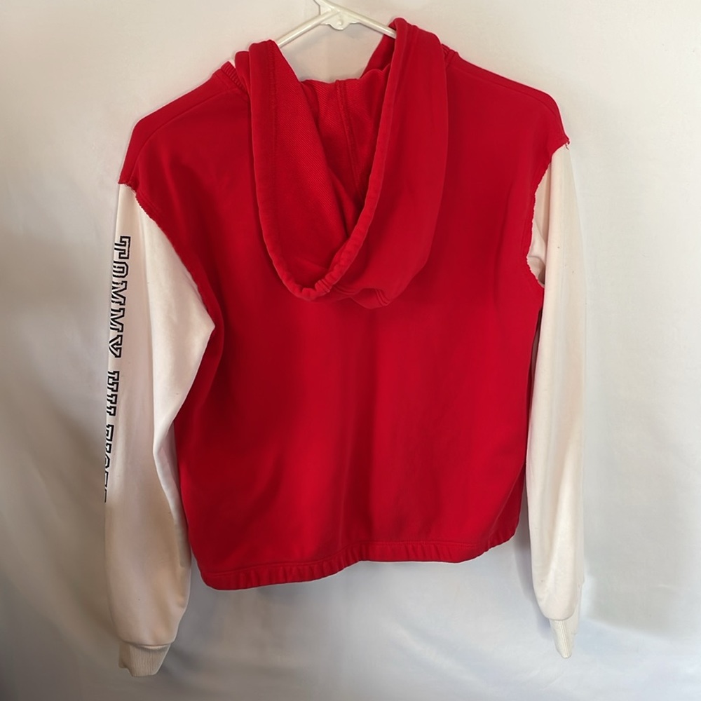Tommy Hilfiger sweatshirt size xsmall hooded elastic bottom red and white - Picture 4 of 4
